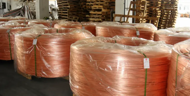 Coils of 8 mm copper rod prepared for downstream processing